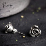 Women’s Silver Color Stud Earrings Vintage Rose Flower Shape Wedding Band Bridal Lover’s Gifts