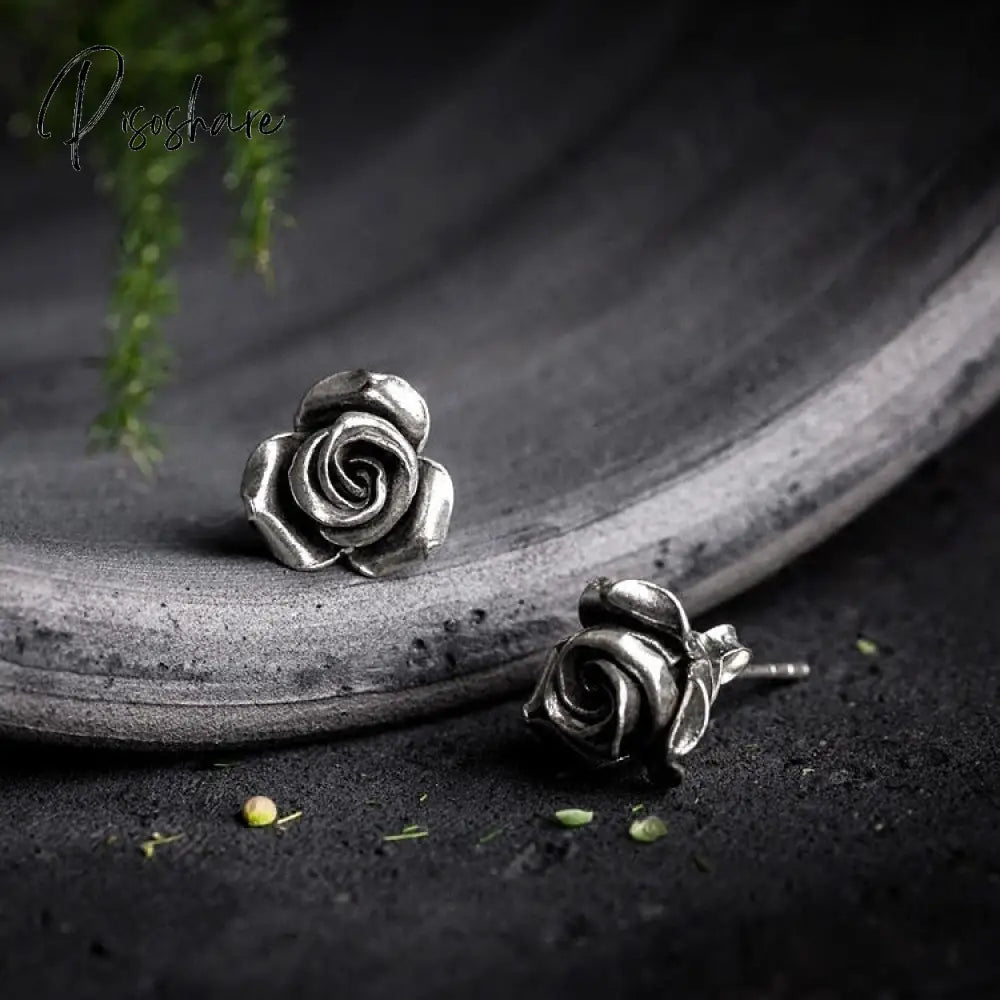 Women’s Silver Color Stud Earrings Vintage Rose Flower Shape Wedding Band Bridal Lover’s Gifts