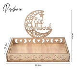 Wooden Eid Mubarak Food Tray Ramadan Decoration For Home Cake Display Islam Muslim Party Supplies