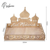 Wooden Eid Mubarak Food Tray Ramadan Decoration For Home Cake Display Islam Muslim Party Supplies