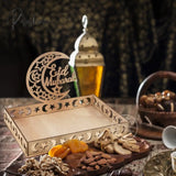 Wooden Eid Mubarak Food Tray Ramadan Decoration For Home Cake Display Islam Muslim Party Supplies