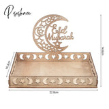 Wooden Eid Mubarak Food Tray Ramadan Decoration For Home Cake Display Islam Muslim Party Supplies