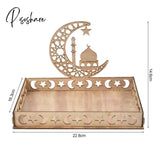 Wooden Eid Mubarak Food Tray Ramadan Decoration For Home Cake Display Islam Muslim Party Supplies