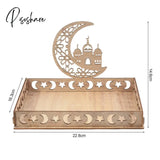 Wooden Eid Mubarak Food Tray Ramadan Decoration For Home Cake Display Islam Muslim Party Supplies