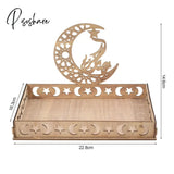 Wooden Eid Mubarak Food Tray Ramadan Decoration For Home Cake Display Islam Muslim Party Supplies