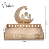 Wooden Eid Mubarak Food Tray Ramadan Decoration For Home Cake Display Islam Muslim Party Supplies