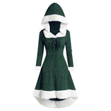 Women's Christmas Hood Lace Up Midi Dress Pullover with Irregular Hem and Long Sleeves XIN-Shipping