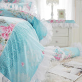 Pisoshare Princess Flower Print Bedding Set Cotton Blue Lace Duvet Cover Bedspread Bedsheet Ruffle Bedclothes Bed Skirt Home Textile