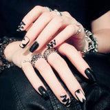 24PCS Fake Black Nails Press On Nails Overhead With Sticker Short And Long Shape Cute Nail Art Tools For Manicure DN01