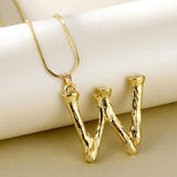 Big Gold Plated Metal Bamboo 26 Letter Necklaces for Women Initial Alphabet Pendant Necklace Fashion Link Chain Jewelry Gifts
