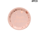 Rose Gold Pink Blue Disposable Tableware Set Adult Party Paper Plate Cup Birthday Party Decoration Kids Baby Shower Wedding Deco