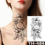 Rose Peony Flower Girls Temporary Tattoos For Women Waterproof Black Tattoo Stickers 3D Blossom Lady Shoulder DIY Tatoos