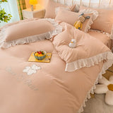 Pisoshare Simple Solid Bed Skirt Bedspreads Bedding Set Ins Princess Style Lace Ruffle Bed Sheet Pillow Cases Full Queen Size Quilt Cover