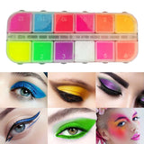 12Gird/Box  Lasting Fluorescent Matte Eyeshadow Neon Pigment Powder Halloween Decoration Eyeshadow Palette