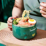 Pisoshare Cartoon Cute Dinosaur Instant Noodle Bowl Stainless Steel With Lid Large Fruit Salad Bowl Student Dormitory Portable Lunch Box