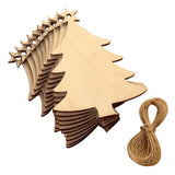 10pcs Wooden Tree Embellishments Wood Christmas Tree Blanks with Twines for Christmas DIY Craft Card Decor