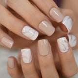 Summer Short Natural Nude White French Nail Tips False Fake Nails Gel Press on Ultra Easy Wear for Home Office Wear
