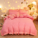 Pisoshare Kawaii Pink Strawberry Bedding Set For Home Twin Full Queen Size Daisy Bed Skirt Cute Double Bed Sheet Quilt Duvet Cover Set