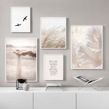 Sand Falling Reeds Mushroom Birds Calm Beach Nordic Poster Wall Art Print Canvas Painting Decoration Pictures For Living Room