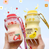 Pisoshare 480ml Cute Frosted Plastic Fruit Water Bottle BPA Free Portable Leakproof Yakult Shape Kawaii Milk Carton Bottle for Kids Girls
