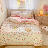 Pisoshare Kawaii Strawberry Rabbit Bedding Set For Home Cotton Twin Full Queen Size Cute Double Fitted Bed Sheet Girl Quilt Duvet Cover
