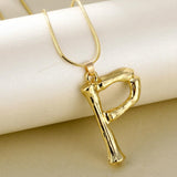 Big Gold Plated Metal Bamboo 26 Letter Necklaces for Women Initial Alphabet Pendant Necklace Fashion Link Chain Jewelry Gifts