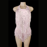 New Years Eve Outfits Parties Night Out Sparkly Crystals  Fringe Bodysuit Women DJ Jazz Dance Costume With Rhinestones Stage Performance Nightclub Show Outfit