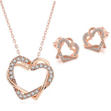 Pisoshare Exquisite Rose Gold Plated Double Heart Crystal Necklace Earring Jewelry Set Bridal Wedding Jewelry Set Valentine's Day Gift