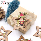 Christmas Crafts 3PCS/4PCS Star Printed Wooden Pendant Ornaments Xmas Tree Ornament DIY Wood Crafts Kids Gift for Home Christmas Party Decoration