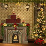 Pisoshare Dark Vintage Chic Wall Fireplace Christmas Wedding Birthday Party Child Interior Photography Background Photo Backdrops