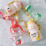Pisoshare 480ml Cute Frosted Plastic Fruit Water Bottle BPA Free Portable Leakproof Yakult Shape Kawaii Milk Carton Bottle for Kids Girls