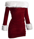 M-XXL Deluxe Adults Sexy Long Sleeve Velvet Santa Claus Costume Ladies Uniform Xmas Party Costume Christmas Fancy Dress