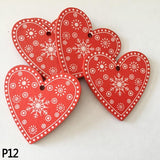 10pc 5cm Red Heart Star Bell Snowflake Christmas Ornaments Pendant Natural Wood Christmas Hanging Confetti Xmas Tree Decorations