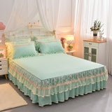 Pisoshare Beige Lace Embroidery Princess Bedding Bed Sheet Pillowcases Bedspread Bed Skirt Home Decoration Mattress Cover Non-slip