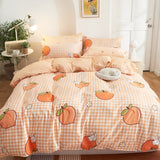Pisoshare 3/4pcs Kawaii Bedding Sets Cute Peach Bed Sheet Set With Pillow Cover For Girl Bedding Set Twin Full Queen King Size Duvet Cover
