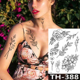 Rose Peony Flower Girls Temporary Tattoos For Women Waterproof Black Tattoo Stickers 3D Blossom Lady Shoulder DIY Tatoos