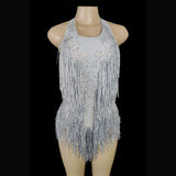 New Years Eve Outfits Parties Night Out Sparkly Crystals  Fringe Bodysuit Women DJ Jazz Dance Costume With Rhinestones Stage Performance Nightclub Show Outfit