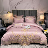 Pisoshare Blue Glossy Bedding Set Luxury Royal Gold Embroidery Satin Cotton Double Duvet Cover Fitted Bed Sheet Pillowcases Home Textile