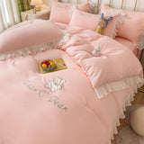 Pisoshare Simple Solid Bed Skirt Bedspreads Bedding Set Ins Princess Style Lace Ruffle Bed Sheet Pillow Cases Full Queen Size Quilt Cover