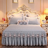 Pisoshare Beige Microfiber Fabric Princess Lace Bedspread Bed Skirt With Cotton Warm Thick Bedding Bed Cover Pillowcase Queen King Size