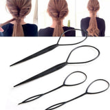 4PCS/Set Hair Tools Ponytail Creator Plastic Loop Popular Hair Styling Tools Black Topsy Tail Clip Hair Braid Maker Salon