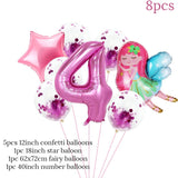 8pcs fairy birthday balloons set baby girl 1 2 3 4 5 6 7 8 9 years old Number balloons decorations girl Fairy party globos