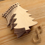 10pcs Wooden Tree Embellishments Wood Christmas Tree Blanks with Twines for Christmas DIY Craft Card Decor