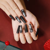 Christmas Long Ballerina Coffin Fake Nails Snowflake Full Cover Press on Fake Nails New Year Hand Practice Manicure Tips Z1348