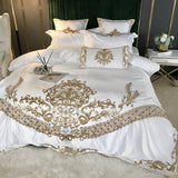 Luxury White 60S Satin Cotton Royal Gold Embroidery 4/5Pcs Bedding Set Soft Smooth Duvet Cover Set Bed Sheet Pillowcases