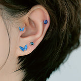 1Pcs INS Little Butterfly Stud Tragus Earring For Women Acrylic Rainbow Titanium Steel Screw Piercing Mid Low Helix Earring