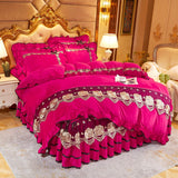 Pisoshare Beige Plush Soft Warm Crystal Velvet Princess Lace Bedding Set Luxury 1/3Pcs Duvet/Quilt Cover Pillowcases Home Textile