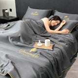 Pisoshare Luxury Embroidery Summer Thin Quilt 4 Pcs Set Silky Breathable Queen Quilts Air-conditioned Comforter Bedding Set Summer Blanket