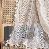 Pisoshare French Lace Curtains Beige Boho Hollow Crochet Semi Blackout Living Room Bedroom Finished Kitchen Curtain Tassel Home Decor