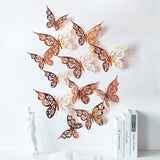 12Pcs/set 3D Hollow Butterflies Stickers Metal Gold Silver Rose Gold Hollow Butterfly for Party Balloons Home Decor Wall Decor